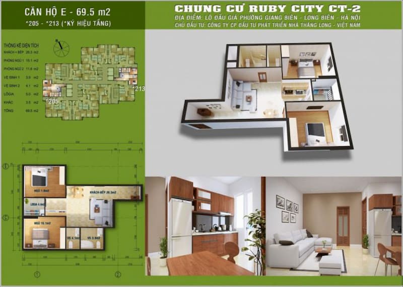 CĂN 2PN DIỆN TÍCH 69,5M2 chung cư Ruby City Ct2