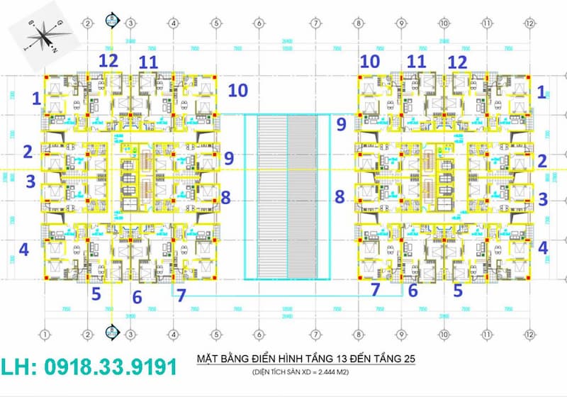 Mặt bằng tầng 13 - 25 HC Golden City