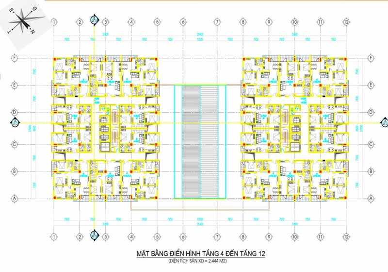 Mặt bằng tầng 4 - 12 HC Golden City