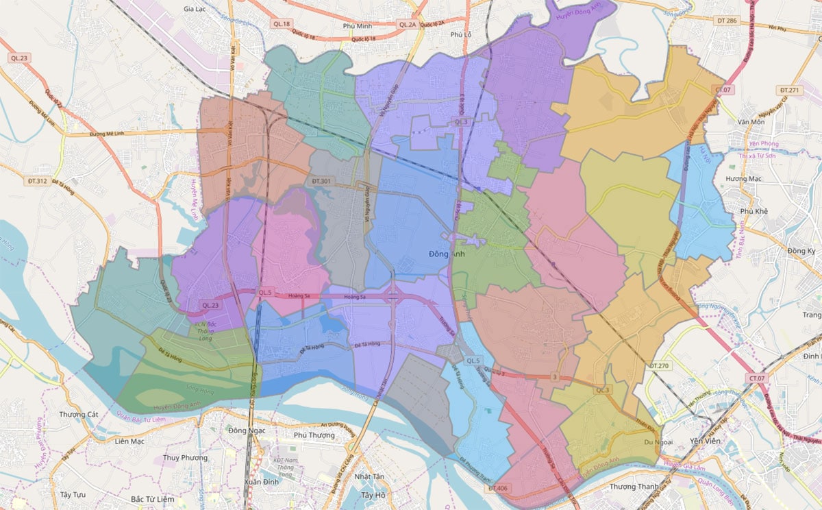 Bản đồ hành chính huyện Đông Anh – TP Hà Nội