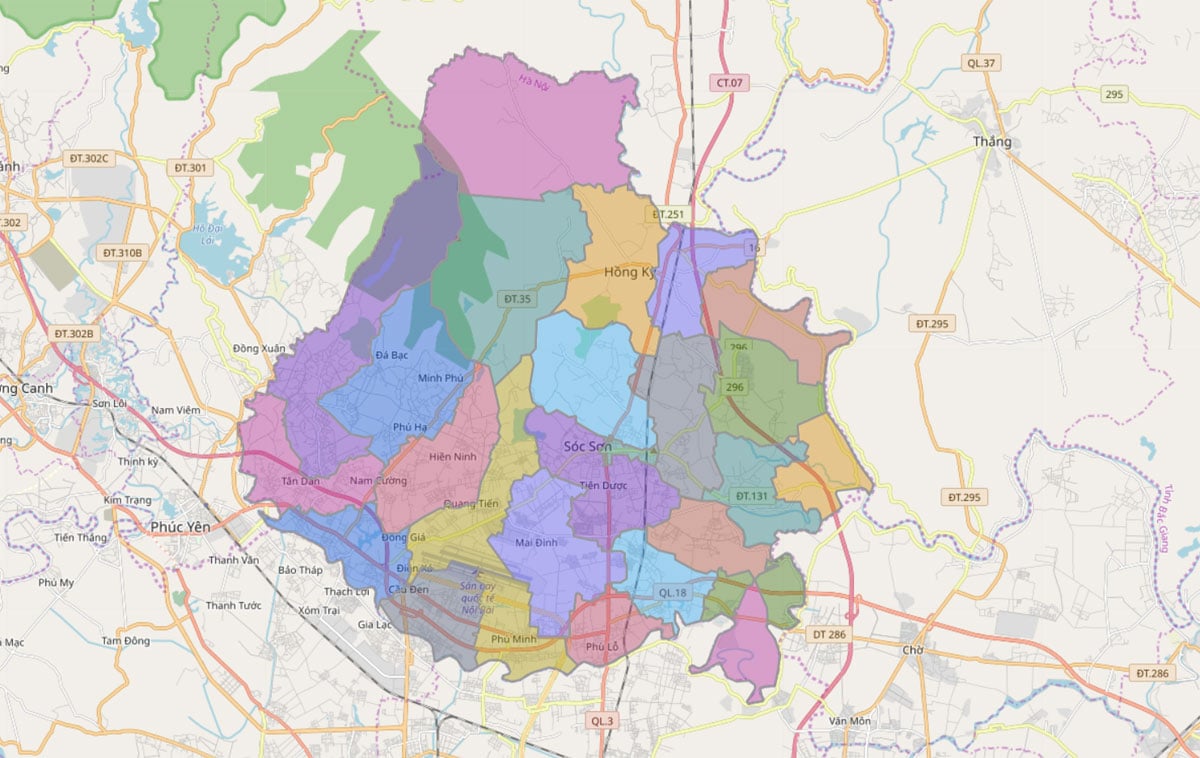 Bản đồ hành chính huyện Sóc Sơn – TP Hà Nội