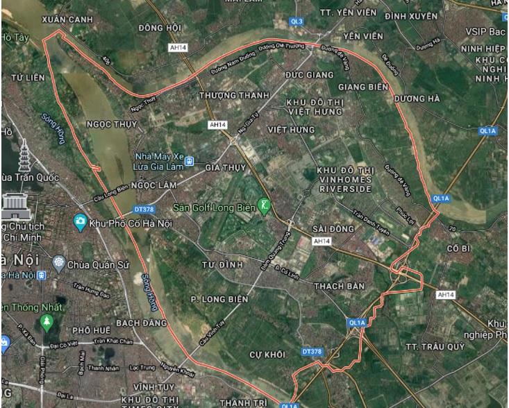 Quận Long Biên trên bản đồ Google vệ tinh