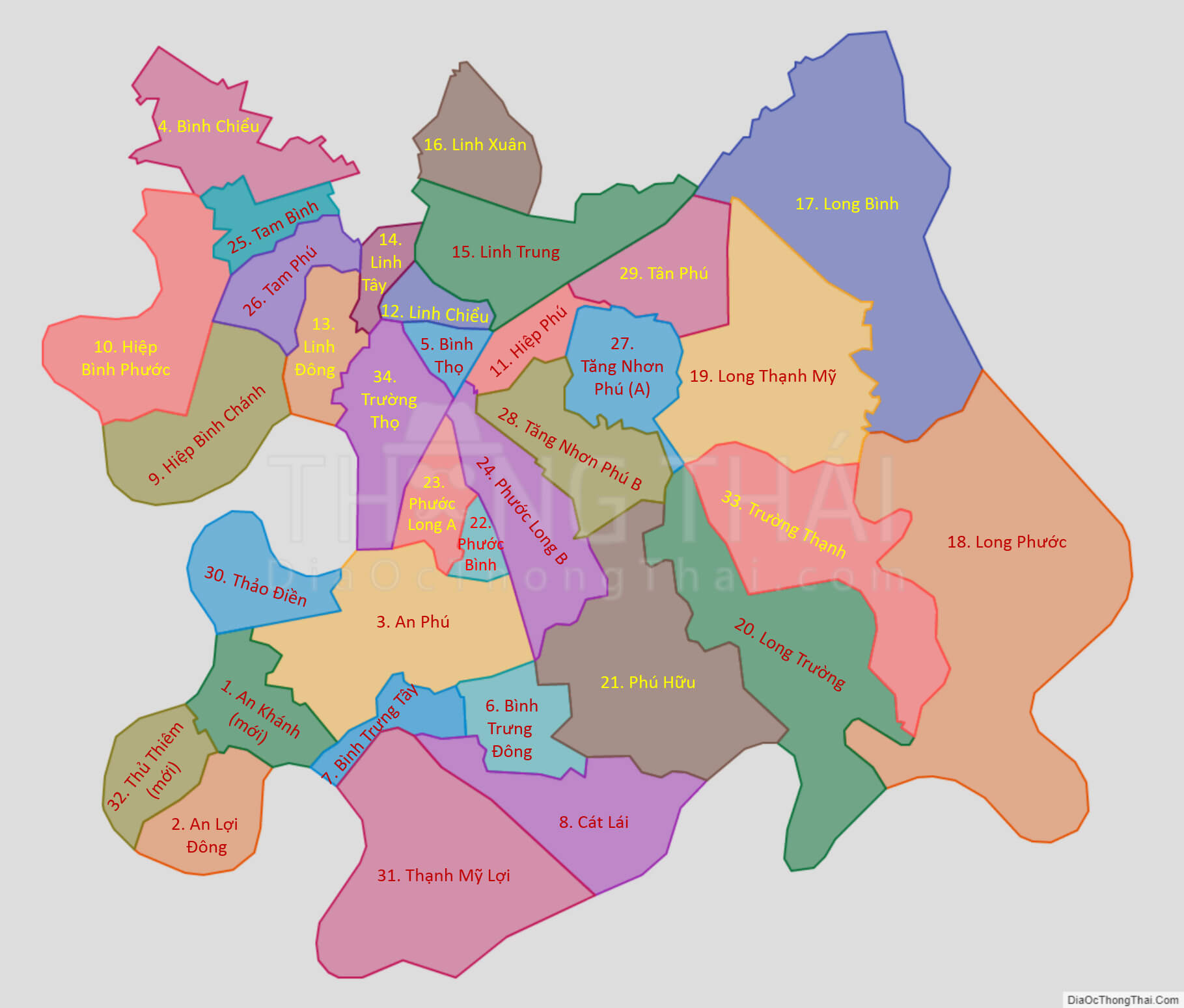 Thành phố Thủ Đức hình thành từ sự sát nhập của 3 quận là quận 2, quận 9 và quận Thủ Đức. 