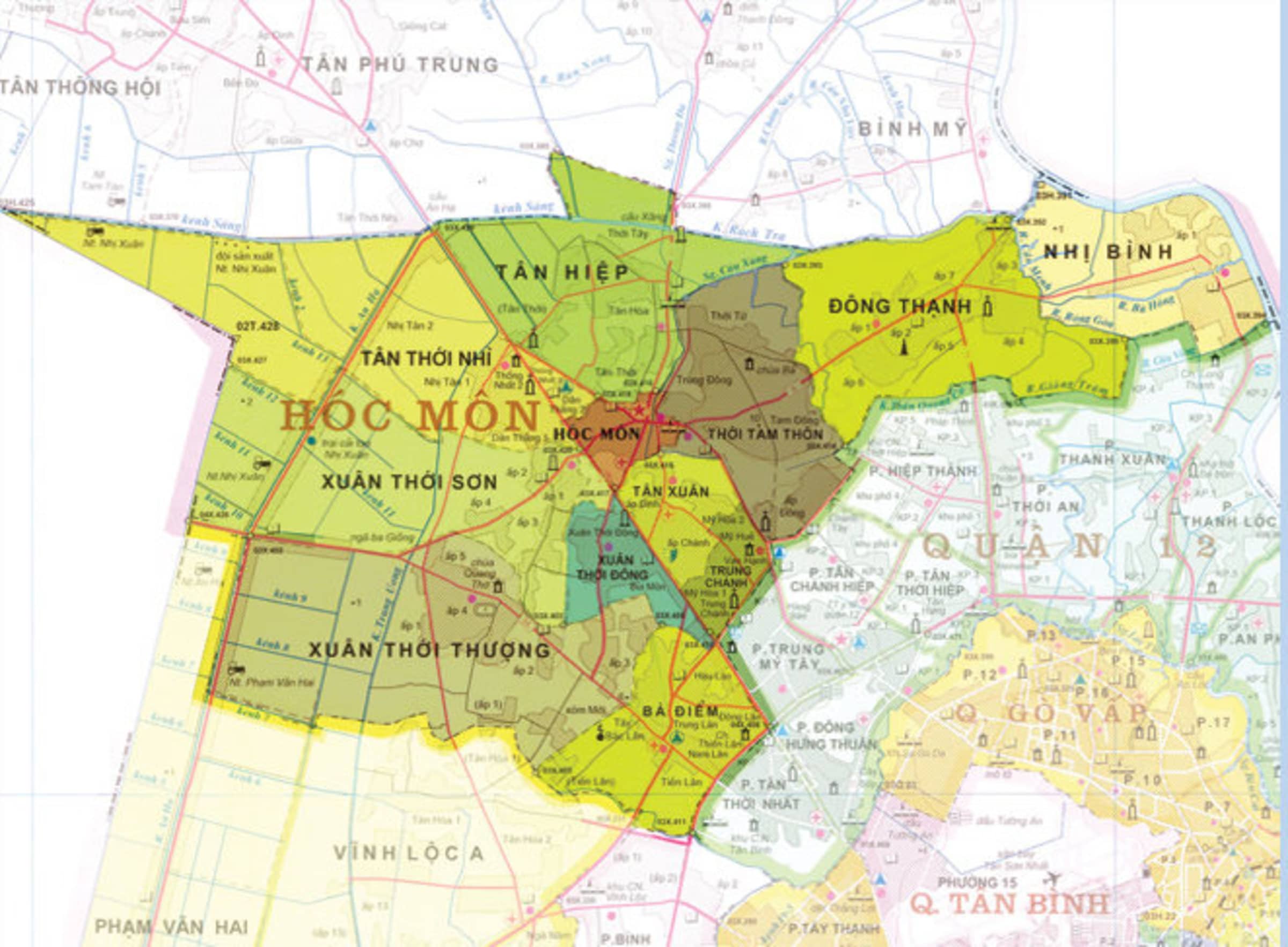 Bản đồ hành chính các phường tại huyện Hóc Môn 