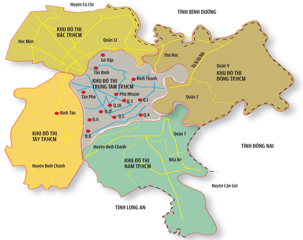 Bản đồ Thành Phố Hồ Chí Minh - Quy hoạch 5 Khu đô thị lớn nhất của Tp.HCM