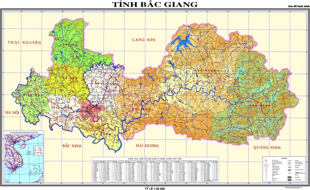 Bản đồ hành chính tỉnh Bắc Giang khổ lớn