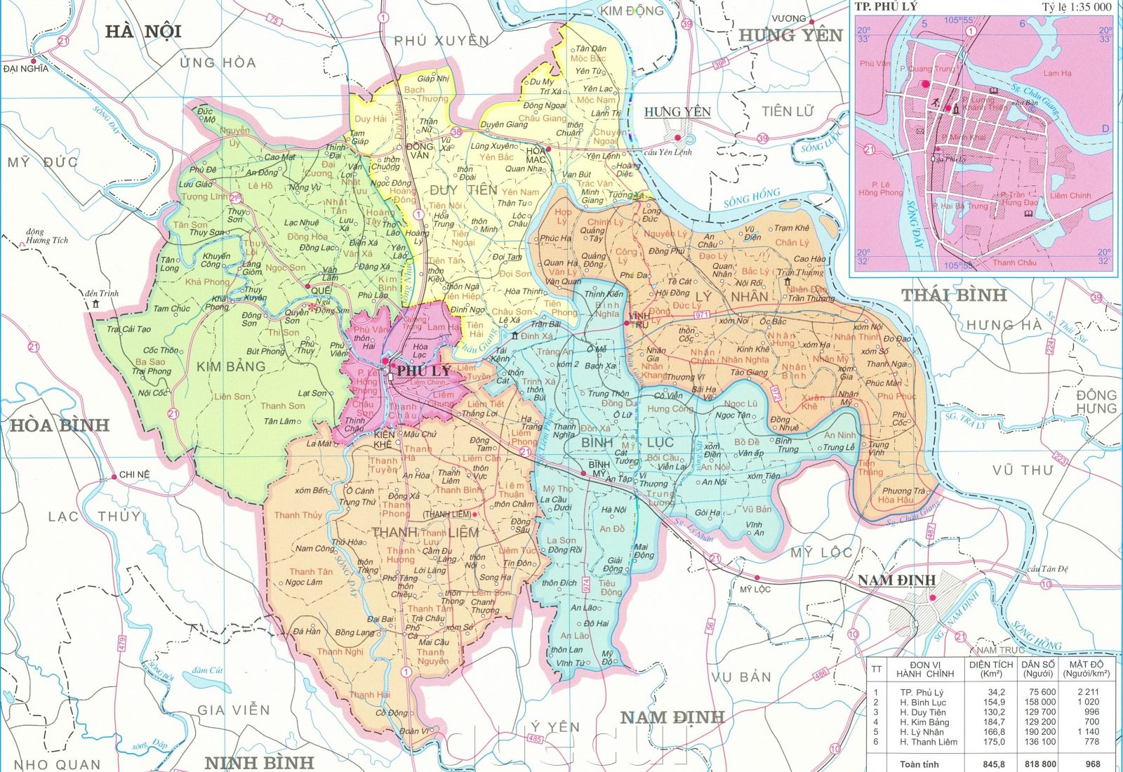 Bản đồ hành chính tỉnh Hà Nam năm 2021