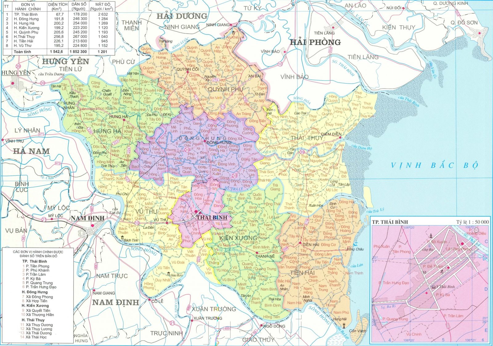 File ảnh bản đồ tỉnh Thái Bình khổ lớn phóng to chi tiết.