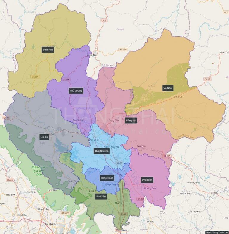 Bản đồ hành chính tỉnh Thái Nguyên
