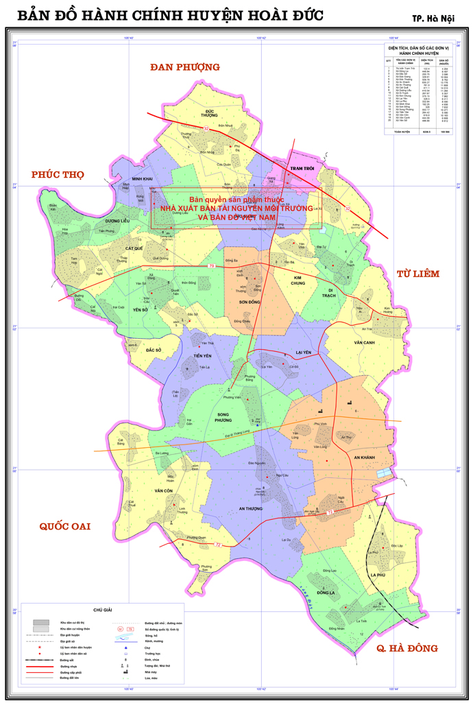 Bản đồ hành chính các xã tại huyện Hoài Đức năm 2022