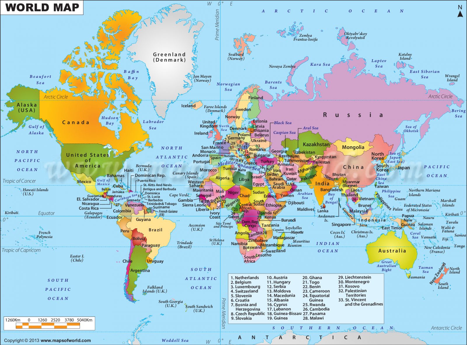 Bản đồ các nước trên thế giới năm 2022