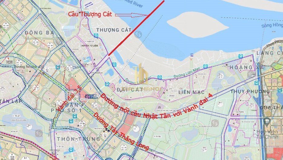 Bản đồ quy hoạch cầu Thượng Cát với Vành đai 3,5, đường Tây Thăng Long và đường nối cầu Nhật Tân với Vành đai 4