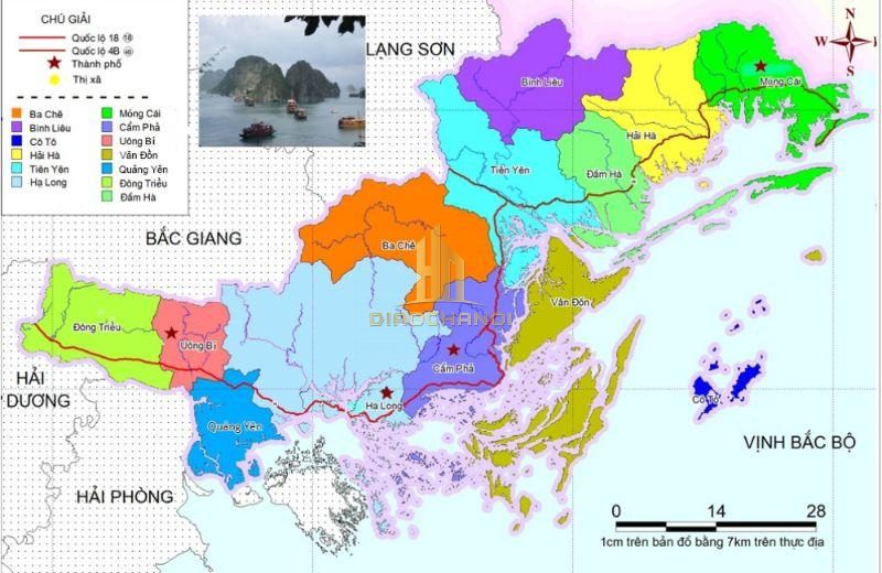 Bản đồ đã chú thích những phương tiện giao thông có tại tỉnh Quảng Ninh