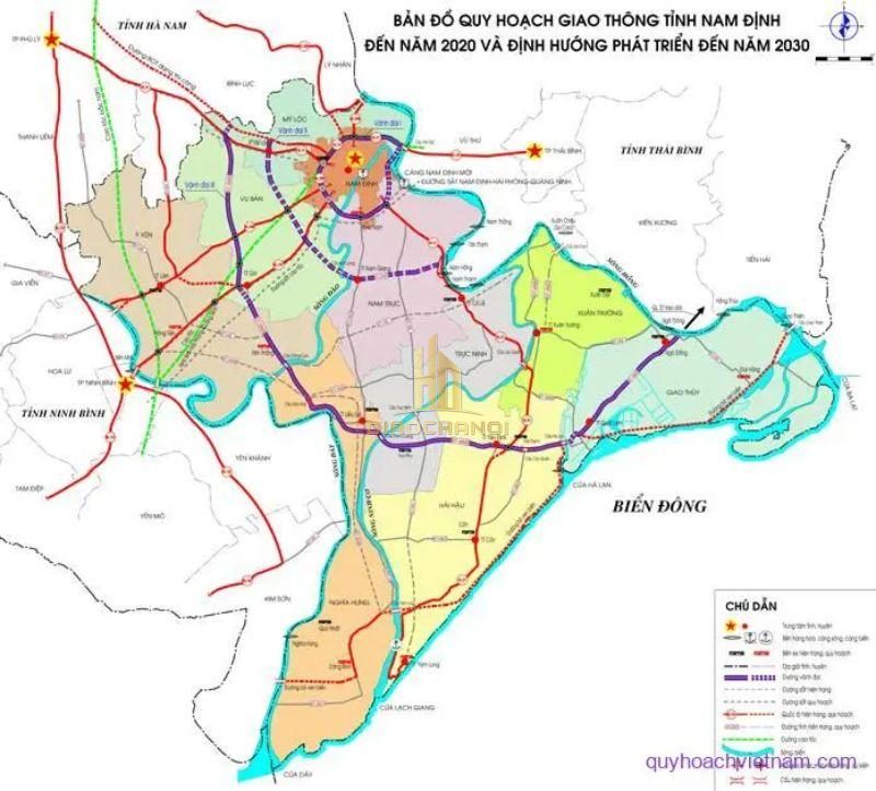 Bản đồ giao thông tỉnh Nam Định thể hiện mạng lưới giao thông dày đặc, phát triển của tỉnh