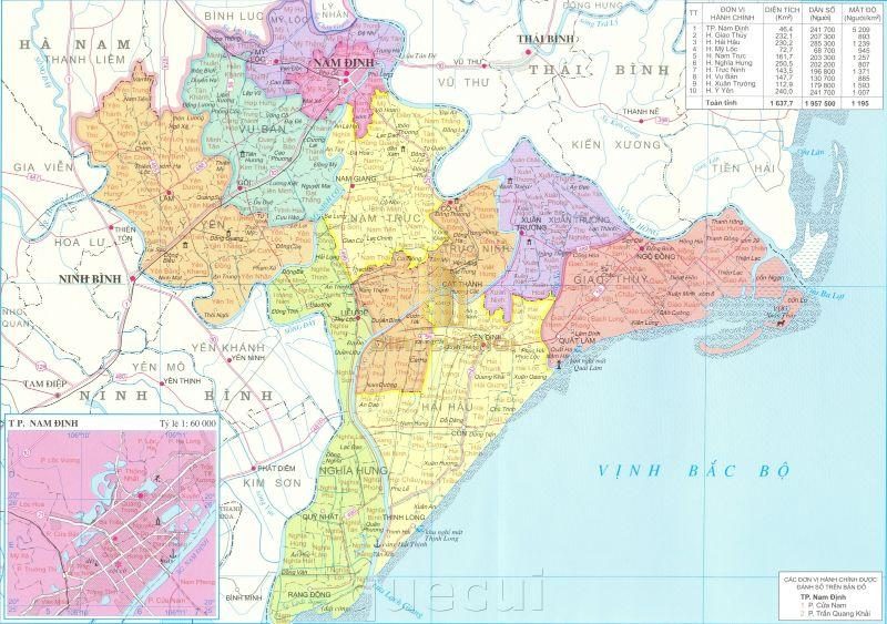 Bản đồ hành chính cung cấp những thông tin hữu ích và quan trọng về tỉnh Nam Định