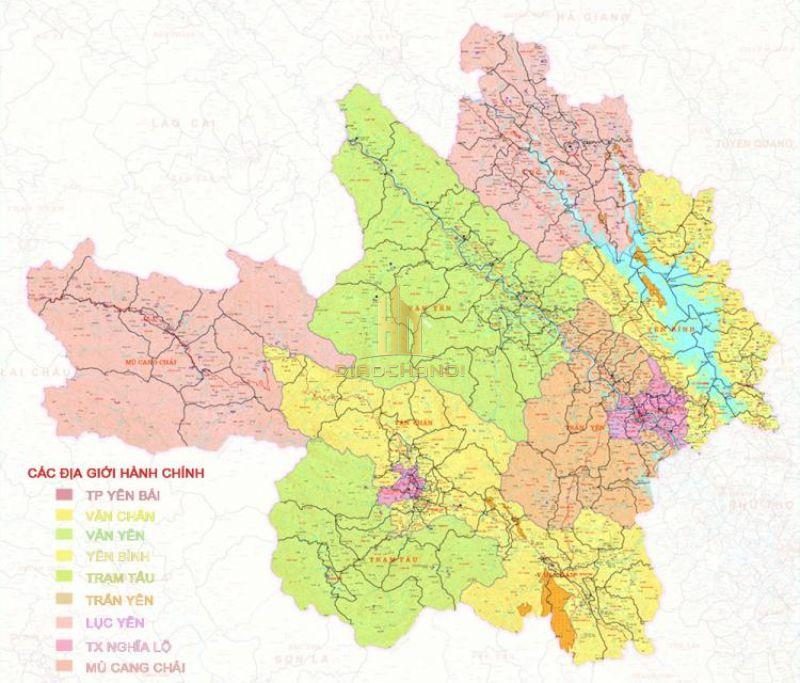 Bản đồ hành chính thể hiện chính xác các đơn vị hành chính của tỉnh Yên Bái