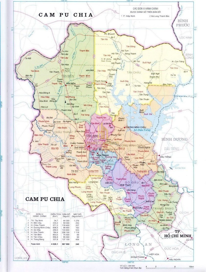 Bản đồ hành chính tỉnh Tây Ninh
