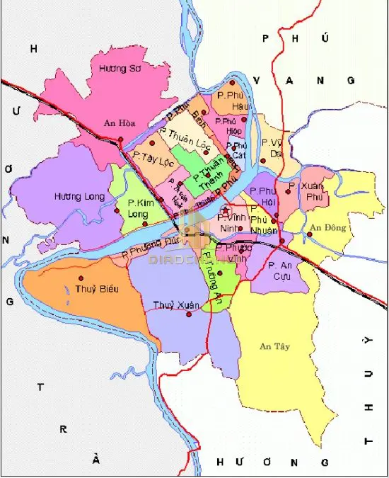 Bản đồ hành chính thành phố Huế khổ lớn