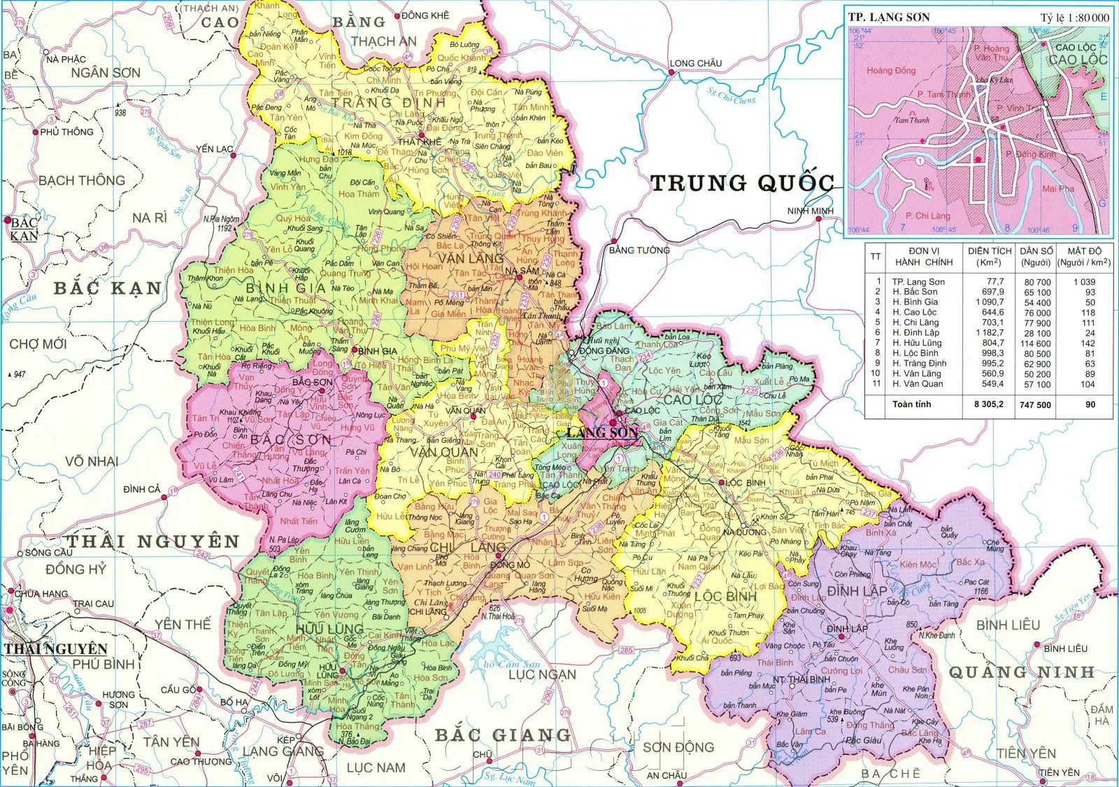 bản đồ chi tiết phóng to tỉnh Lạng Sơn