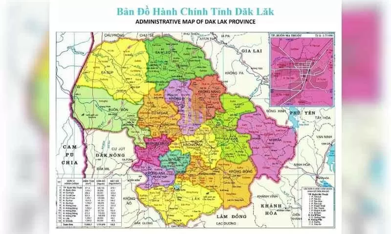 Bản đồ hành chính tỉnh Đắk Lắk rõ ràng, chi tiết