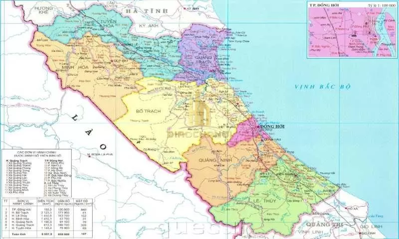 Bản đồ tổng quát địa lý tỉnh Quảng Bình