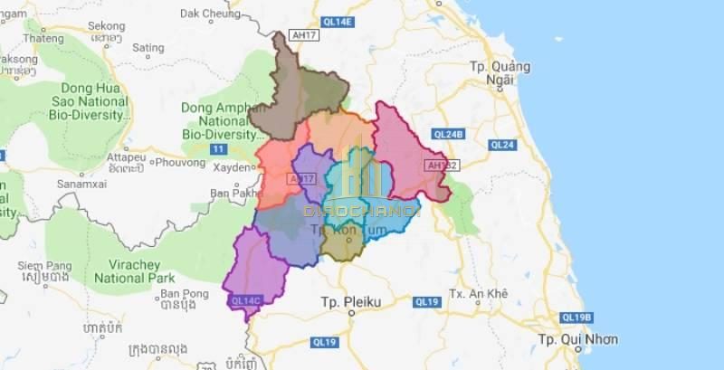 Vị trí địa lý tỉnh Kon Tum nhìn trên bản đồ
