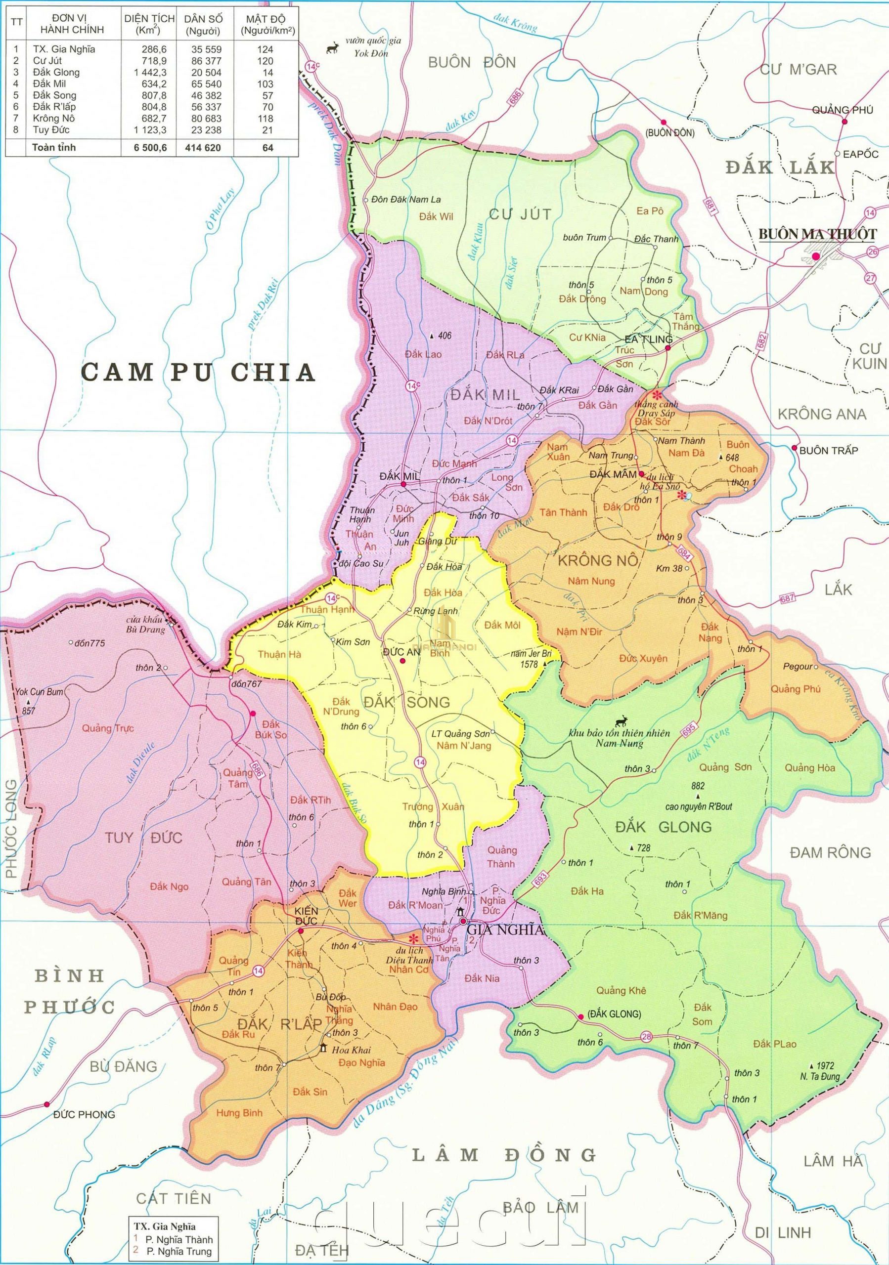 Bản đồ địa giới hành chính tỉnh Đắk Nông